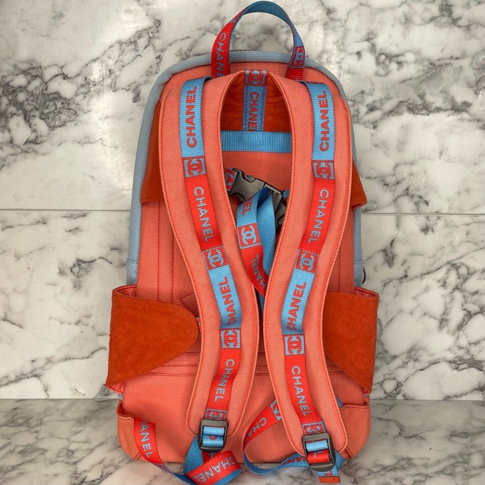 CHANEL Vintage 2002 Sport Blue & Coral Canvas Backpack - Picture 6 of 13